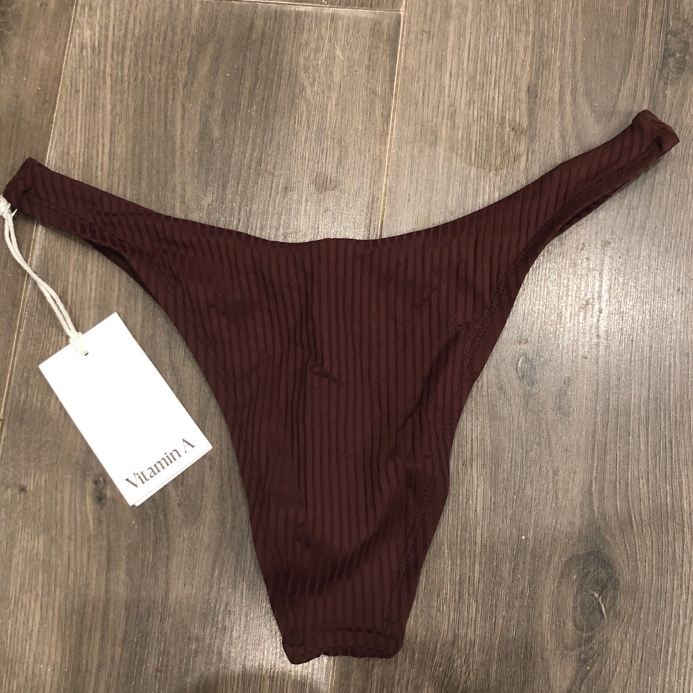 Cheeky Bikini Bottom‎ Vitamin A NWT 12 Xlarge Ribbed Sexy Brown (D7)